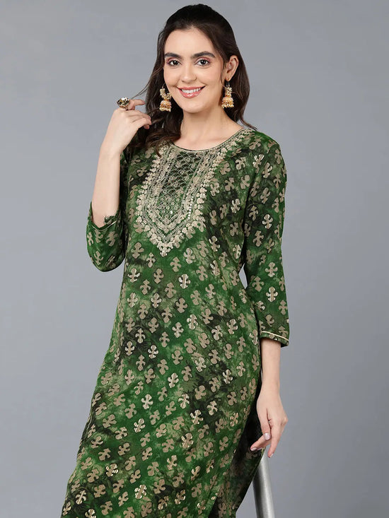 Silk Blend Green Embroidered Straight Kurta-VCK9301_XS