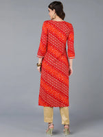 Viscose Rayon Red Bandhani Printed Kurta