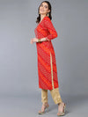 Viscose Rayon Red Bandhani Printed Kurta