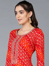 Viscose Rayon Red Bandhani Printed Kurta