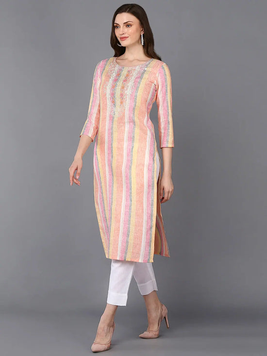 Cotton Multicolored Striped Straight Kurta