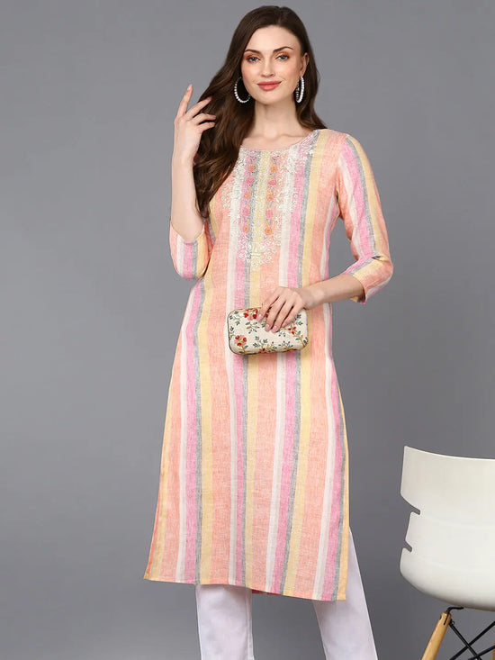 Cotton Multicolored Striped Straight Kurta