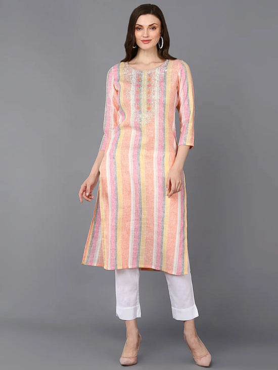 Cotton Multicolored Striped Straight Kurta