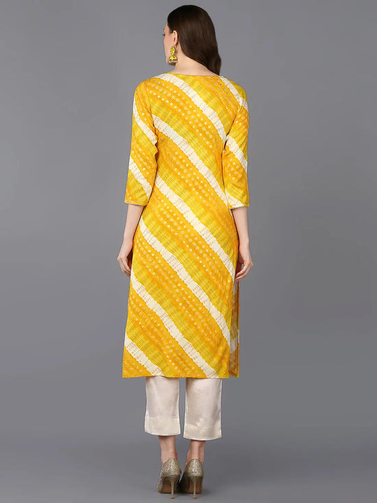 Viscose Rayon Yellow Laheriya Printed Kurta