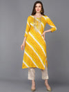 Viscose Rayon Yellow Laheriya Printed Kurta