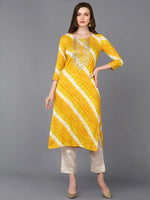 Viscose Rayon Yellow Laheriya Printed Kurta