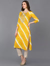 Viscose Rayon Yellow Laheriya Printed Kurta