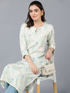 Cotton Blend Off White Floral Kurta