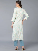 Cotton Blend Off White Floral Kurta