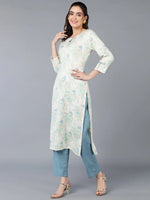 Cotton Blend Off White Floral Kurta