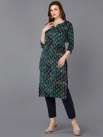 Silk Blend Blue Printed Straight Kurta