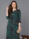 Silk Blend Blue Printed Straight Kurta