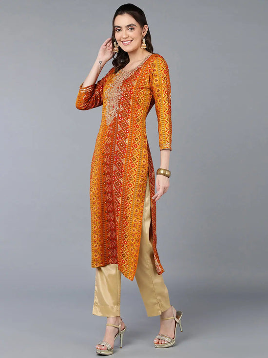 Viscose Rayon Yellow Bandhani Printed Kurta