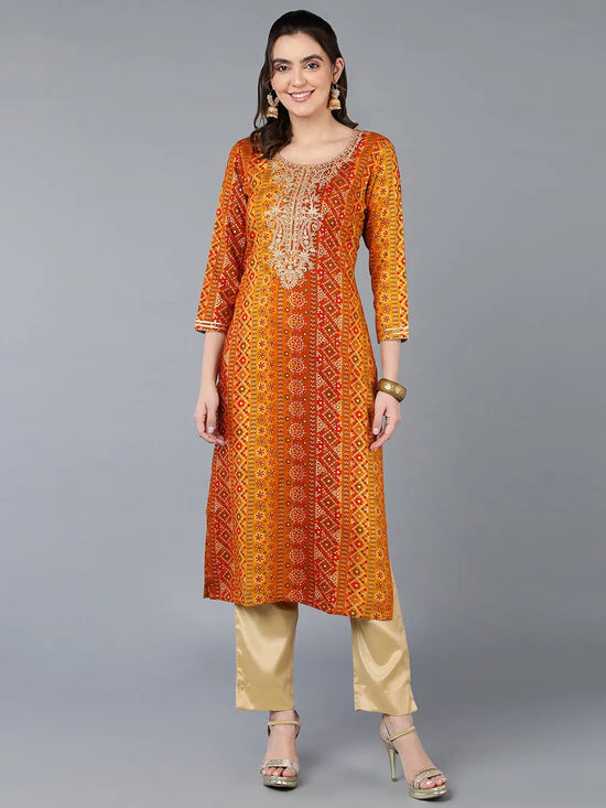 Viscose Rayon Yellow Bandhani Printed Kurta