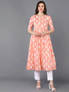 Cotton Peach Floral Printed Flared Kurta