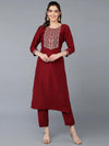 Silk Blend Maroon Embroidered Straight Kurta-VCK9385_XS