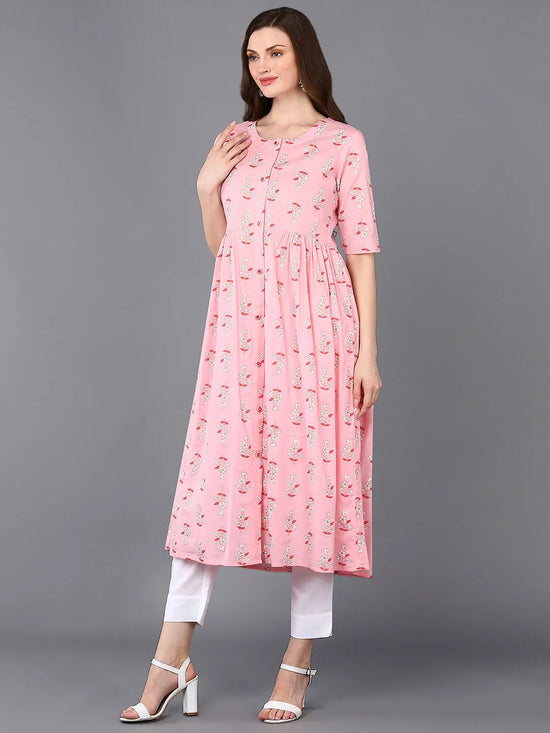 Cotton Pink Printed Flared Kurta-VCK9322_XS