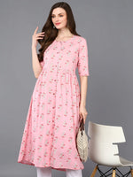 Cotton Pink Printed Flared Kurta-VCK9322_XS