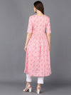 Cotton Pink Printed Flared Kurta-VCK9322_XS