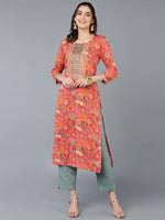 Viscose Rayon Pink Floral Printed Kurta-VCK9335_XS