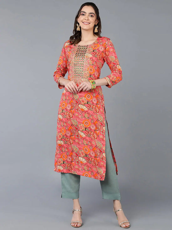 Viscose Rayon Pink Floral Printed Kurta-VCK9335_XS