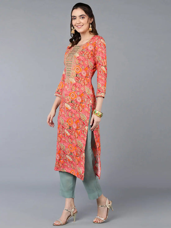 Viscose Rayon Pink Floral Printed Kurta-VCK9335_XS