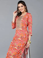 Viscose Rayon Pink Floral Printed Kurta-VCK9335_XS