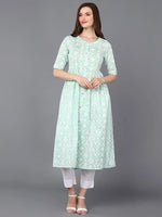 Cotton Green Printed Flared Kurta