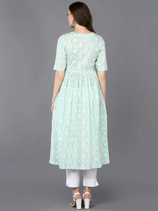 Cotton Green Printed Flared Kurta