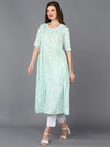 Cotton Green Printed Flared Kurta