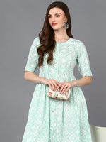 Cotton Green Printed Flared Kurta