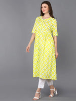 Cotton Yellow Printed Flared Kurta