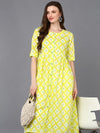 Cotton Yellow Printed Flared Kurta