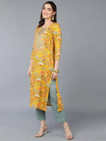 Viscose Rayon Yellow Printed Straight Kurta