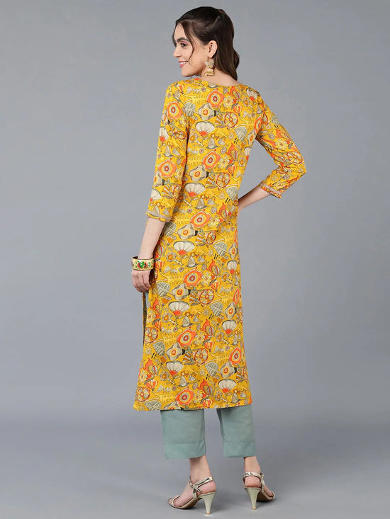 Viscose Rayon Yellow Printed Straight Kurta