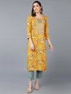 Viscose Rayon Yellow Printed Straight Kurta