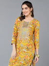 Viscose Rayon Yellow Printed Straight Kurta