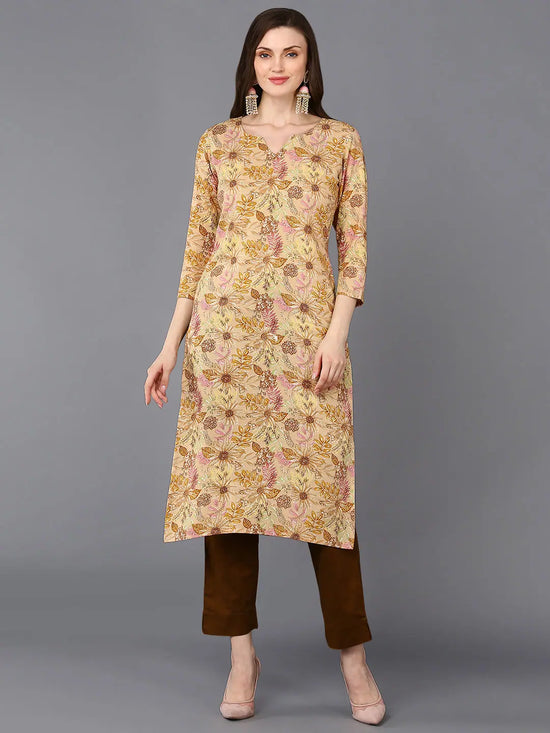 Viscose Rayon Chikoo Floral Printed Kurta