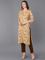 Viscose Rayon Chikoo Floral Printed Kurta