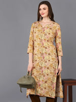 Viscose Rayon Chikoo Floral Printed Kurta