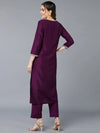 Silk Blend Purple Embroidered Straight Kurta