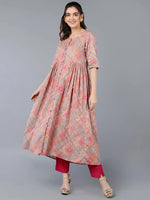 Cotton Pink Printed Flared Kurta-VCK9389_XS