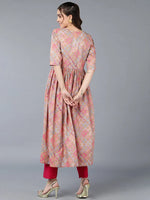 Cotton Pink Printed Flared Kurta-VCK9389_XS