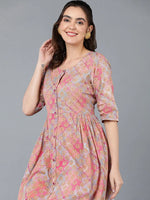 Cotton Pink Printed Flared Kurta-VCK9389_XS