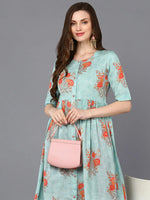 Cotton Aqua Green Printed Flared Kurta-VCK9321_XS