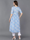 Cotton Blue Floral Printed Flared Kurta