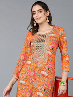 Viscose Rayon Orange Floral Printed Kurta-VCK9334_XS