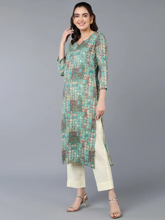 Cotton Blend Green Printed Straight Kurta-VCK9393_XS