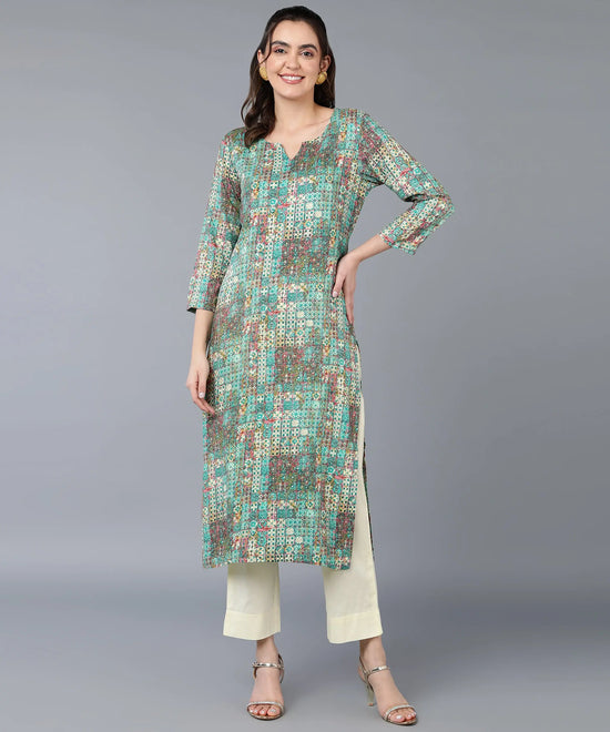 Cotton Blend Green Printed Straight Kurta-VCK9393_XS