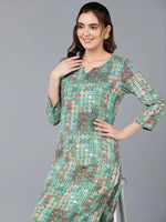 Cotton Blend Green Printed Straight Kurta-VCK9393_XS